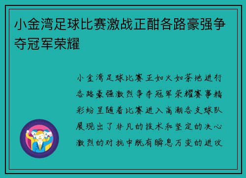 小金湾足球比赛激战正酣各路豪强争夺冠军荣耀 小金湾足球比赛激战正酣各路豪强争夺冠军荣耀