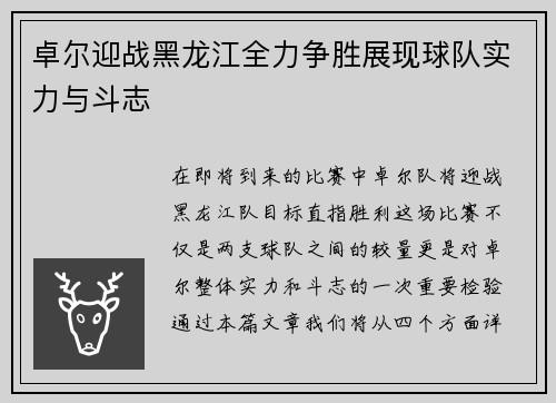 卓尔迎战黑龙江全力争胜展现球队实力与斗志