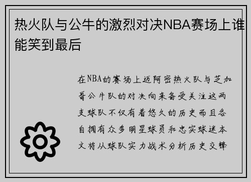 热火队与公牛的激烈对决NBA赛场上谁能笑到最后