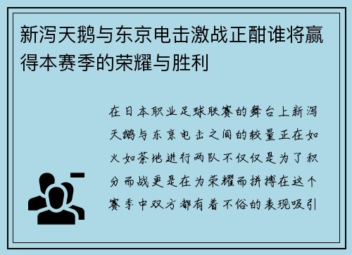 新泻天鹅与东京电击激战正酣谁将赢得本赛季的荣耀与胜利