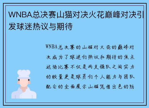 WNBA总决赛山猫对决火花巅峰对决引发球迷热议与期待
