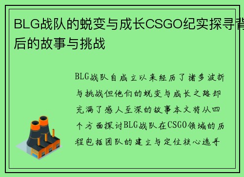 BLG战队的蜕变与成长CSGO纪实探寻背后的故事与挑战